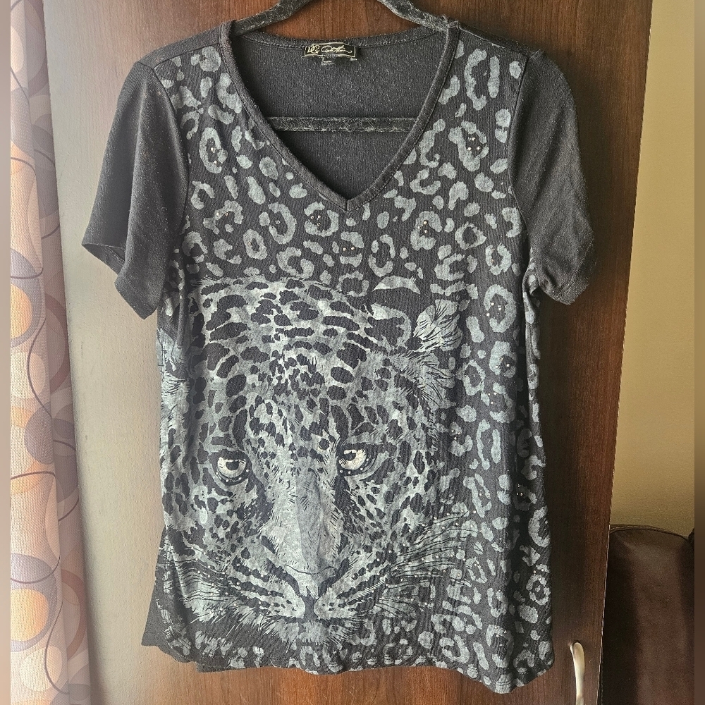 Black Leopard Print Women's Top